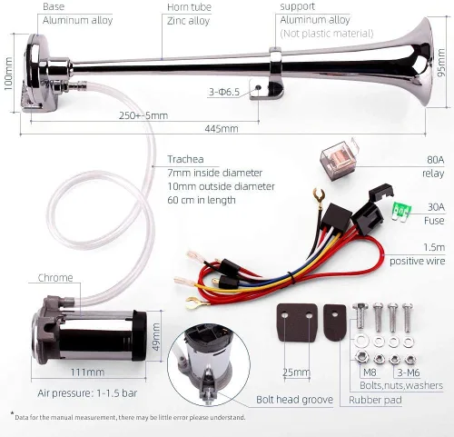 Miniatura 4 de FARBIN Kit de bocina de aire de 12 V 150 db, Super Loud de 18 pulgadas de zinc cromado individual trompeta de camión bocina de aire con compresor