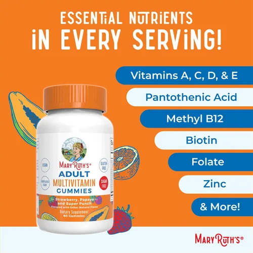 Miniatura 8 de MaryRuth Organics Multivitamínico para mujeres y hombres, sin azúcar, gomita multimineral para adultos con vitamina C, D y E, vitaminas B, biotina