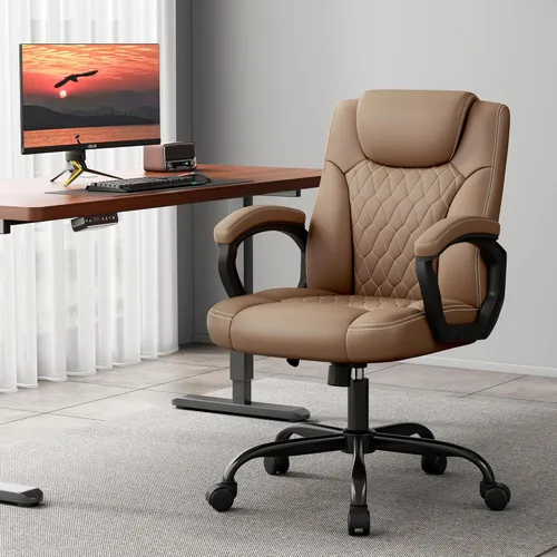 Miniatura 2 de Misolant Silla de oficina, silla de escritorio ejecutiva, cómodas sillas ergonómicas de piel sintética con reposabrazos fijo, altura ajustable