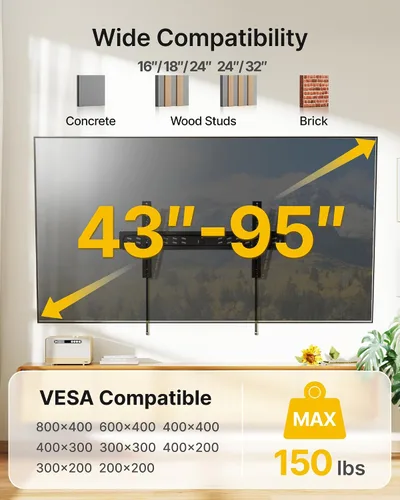 Miniatura 6 de monTEK Soporte de pared fijo ultra delgado para televisores planos y curvos de 43 a 95 pulgadas, perfil súper bajo de 0.95 pulgadas de pared