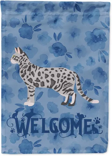 Miniatura 204 de Caroline's Treasures CK4813CHF - Bandera de bienvenida con gato abisinio azul, manga grande, para porche, para colgar en la pared, poliéster