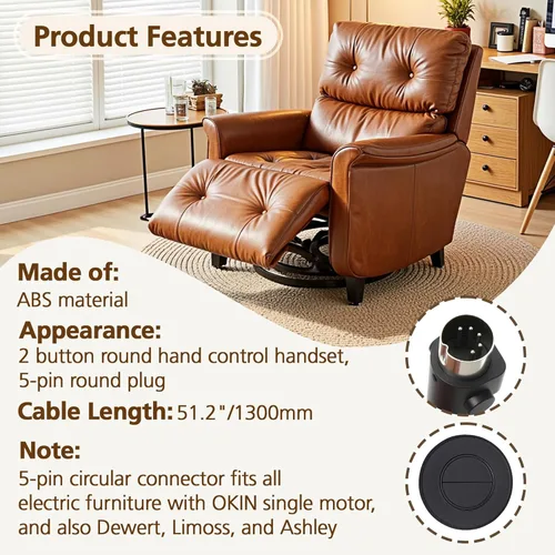 Miniatura 3 de Okin Piezas de repuesto para sillón reclinable, 2 botones de control de mano redondo, enchufe de 5 pines, reemplazo de control de silla elevadora