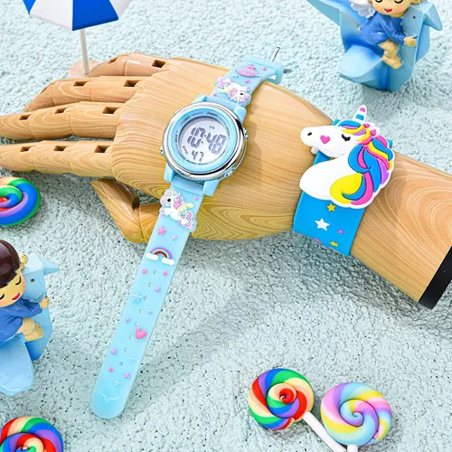 Miniatura 6 de 2 Pieces Kids Unicorn Watch Toddler Watch and Silicone Wristband Cute 3D Kids Digital Watch Waterproof 7 Color Lights Watch with Alarm Stopwatch