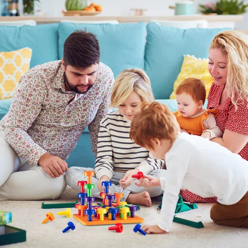 Miniatura 6 de Shappy Tablero de clavijas Montessori para niños pequeños, juguetes apilables de colores, 120 clavijas con 4 tablas de espuma, 4 juguetes educativos