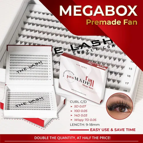 Miniatura 4 de THE LASH SUPPLY 450 abanicos, 10D Promade Fan Mega Box, rizo C/D, longitud de mezcla 0.394-0.709 in, 0.05 de grosor, rizo natural y duradero