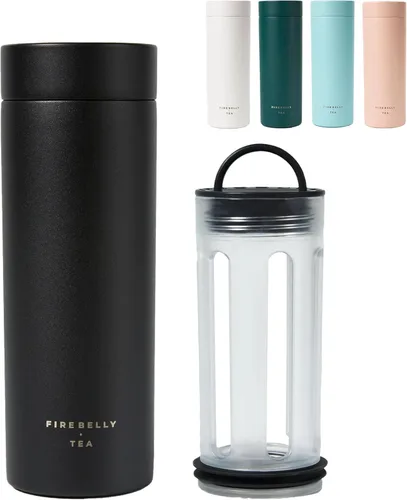 Miniatura 11 de Firebelly Tea, Taza infusor de té de viaje con colador, vaso aislado para té o café de hojas sueltas, botella a prueba de fugas para bebidas Blanco