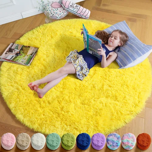 Miniatura 74 de Amdrebio Alfombra Redonda Azul Marino Oscuro de 4 Pies para Habitación de Niños Dormitorio, Alfombras de Área Circulares de Felpa Shag Esponjosa