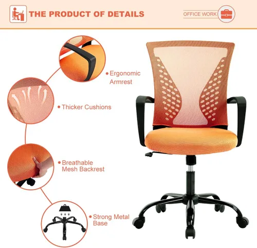 Miniatura 4 de Silla de oficina de malla para el hogar, silla de escritorio ergonómica con soporte lumbar, reposabrazos ejecutivo, ajustable, giratoria, respaldo