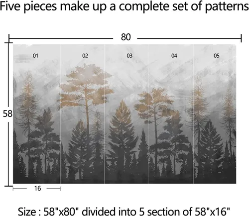 Miniatura 4 de Árboles, papel tapiz de dormitorio, plantas del bosque, murales de fondo para sala de estar (despegar y pegar inmediatamente) - 58 x 80 pulgadas