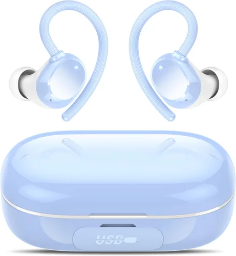 Miniatura 8 de hadbleng Auriculares inalámbricos con Bluetooth con pantalla digital LED de 128 horas de reproducción, gancho sobre la oreja con micrófono, sonido