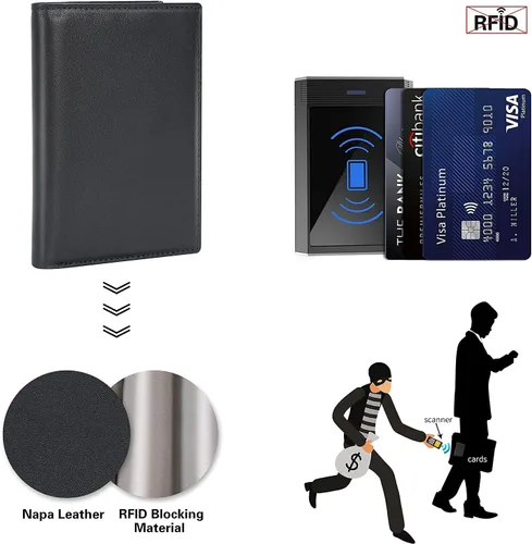 Miniatura 4 de Polare - Cartera de cuero con bloqueo RFID funcional para pasaporte, Negro -, Cartera con bloqueo RFID