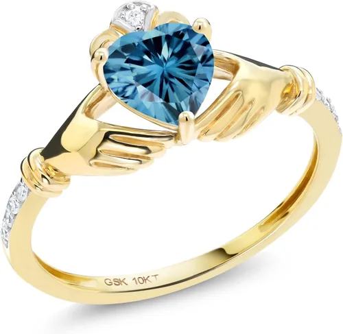 Miniatura 71 de Gem Stone King Anillo de compromiso claddagh celta irlandés de oro amarillo de 10 quilates con piedra preciosa en forma de corazón de 0.236 in