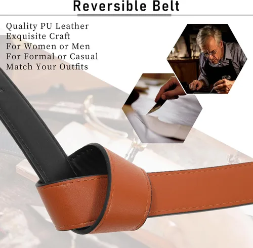 Miniatura 4 de AWAYTR Cinturón de cuero reversible para mujer, cinturón de dos colores en uno para jeans, vestido de mujer y hombre, cinturón con hebilla giratoria