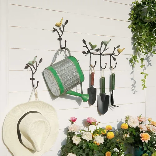 Miniatura 2 de SOFFEE DESIGN Perchero vintage de pared con 3 ganchos, pájaros de pie en rama de árbol con pintura rústica, resistente soporte para llaves