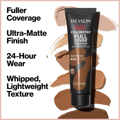 Miniatura 2 de Base líquida de Revlon ColorStay de cobertura completa de larga duración con acabado mate, maquillaje facial ligero resistente al calor y al sudor