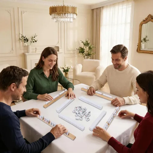 Miniatura 8 de GOTHINK Juego de 4 bandejas de azulejos de mahjong de madera, mejora tu juego de Mahjong, estantes para mahjong, tren mexicano, dominó y más