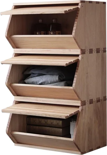 Miniatura 7 de Cofres apilables de madera maciza, contenedores con tapas, caja modular multiusos de madera, organizadores de almacenamiento de armario, gabinete
