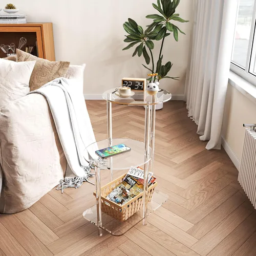 Miniatura 2 de Eglaf - Mesa auxiliar redonda de acrílico, mesa auxiliar de 3 niveles, mesita de noche Clear Nightstand Small Accent Entryway Table, for Living