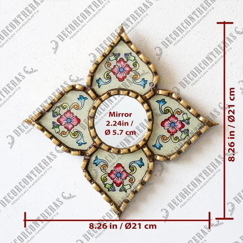 Miniatura 9 de Espejo peruano pequeño, espejo artesanal hecho a mano, decoración de pared de vidrio pintado inverso, espejos con forma de diamante de 8.26 pulgadas