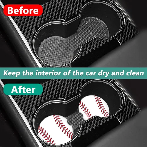 Miniatura 4 de Paquete de 2 posavasos para automóvil, posavasos de cerámica absorbente de béisbol, posavasos para portavasos de automóvil, accesorios