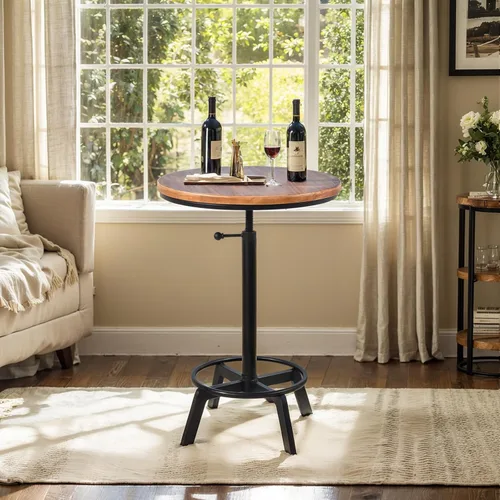 Miniatura 9 de LOKKHAN Mesa de bar giratoria ajustable de 30 a 35.4 pulgadas, mesa redonda de madera de 23.6 pulgadas de diámetro, cocina industrial rústica