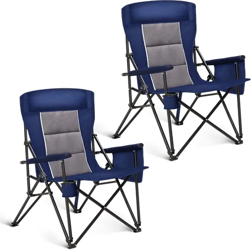 HIGH POINT SPORTS Sillas de campamento de gran tamaño para adultos, respaldo alto, silla de césped resistente, soporta 500 libras, silla plegable