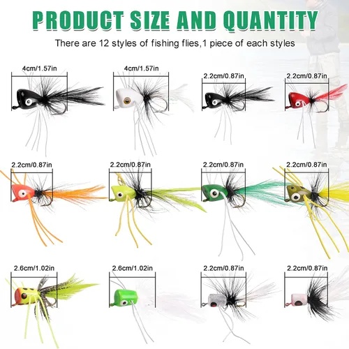Miniatura 4 de Kit de señuelos para pesca con mosca, moscas para pesca con mosca seca, moscas de pesca con mosca superior, panfish Bluegill Popper Bait Bug