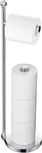 Kasunto Soporte de papel higiénico para baño, almacenamiento de papel higiénico de metal con peso pesado y soporte libre de pie con bola de cristal,
