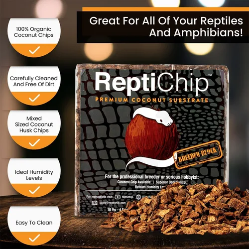 Miniatura 3 de ReptiChip - Sustrato de reptil con chips de coco de 72 cuartos de galón de capacidad, bloque de cáscara de coco orgánico comprimido para hábitat