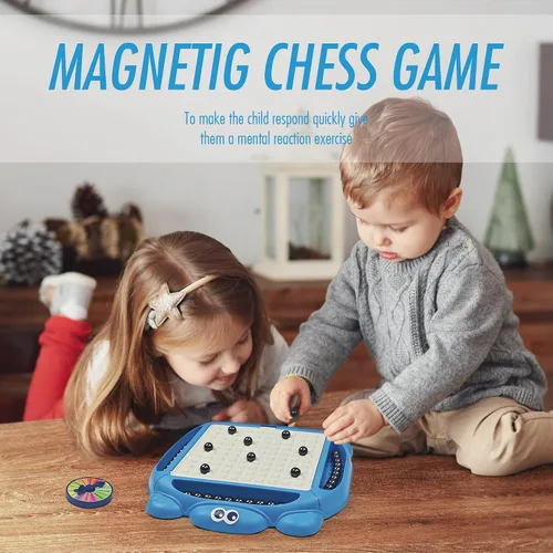 Miniatura 5 de Juego de ajedrez magnético, juego de mesa magnético con tablero y 40 piedras, innovador juego de rompecabezas de estrategia magnética para niños