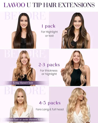 Miniatura 5 de LaaVoo Extensiones de cabello humano con punta en U, color rubio platino, 20 pulgadas, extensiones de cabello humano real, color rubio Remy, 0.04