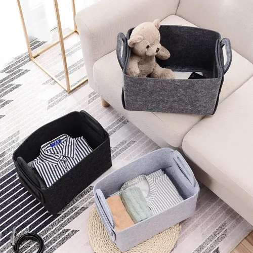 Miniatura 4 de Minoisome - Canasta organizadora de fieltro plegable y práctica con asas, para oficina, dormitorio, armario, habitación de bebé, juguetes, DVD