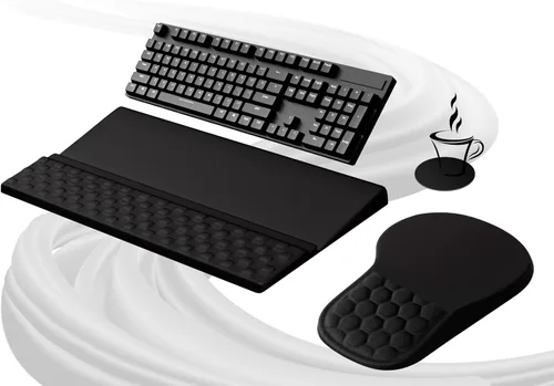 Ospelelf Conjunto de Reposamuñecas Ergonómico de Alfombrilla para Ratón y Soporte para Teclado, Comodidad con Espuma Viscoelástica, Alivio del Dolor