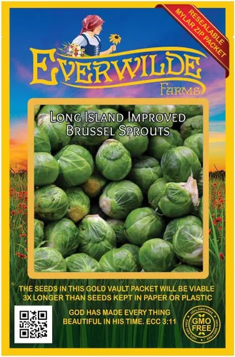 Everwilde Farms - 500 semillas de coles de Bruselas mejoradas de Long Island - Paquete de semillas jumbo Gold Vault