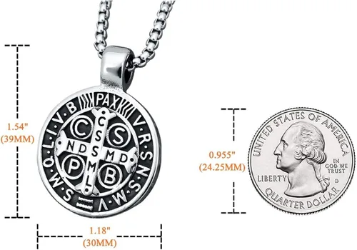 Miniatura 6 de Collar con colgante de exorcismo de San Benito para hombre, acero inoxidable, cruz católica romana, protección de demonios, cazador de fantasmas