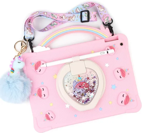 Miniatura 9 de [Funda de Unicornio con Mango de Arcoíris Súper Linda] Compatible con iPad 7 2019 Funda Protectora para Niños Niñas con Correa de Mano y Soporte