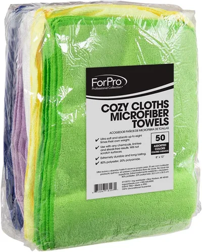 ForPro Professional Collection Cozy Cloths, toallas de microfibra, paños de limpieza ultrasuaves y absorbentes, colores surtidos, 50 unidades