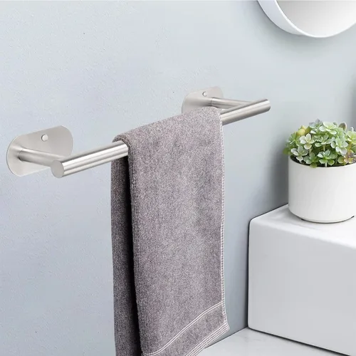Miniatura 3 de TocTen Toallero de baño autoadhesivo, toallero para baño, soporte para toallas de baño de acero inoxidable a prueba de óxido, sin daños, barra