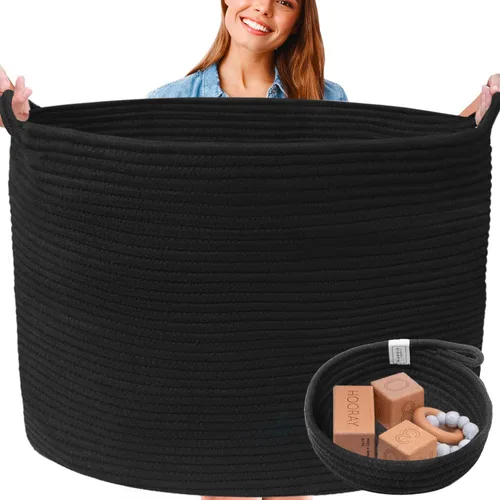 Miniatura 8 de Cesta grande lavable XXXL para manta de 85 litros, 2 unidades, hechas a mano, canastas tejidas decorativas para almacenamiento, suave y duradera