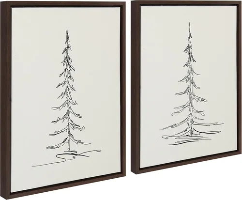 Miniatura 5 de Kate and Laurel Sylvie Minimalist Evergreen Trees - Juego de lienzo enmarcado por The Creative Bunch Studio, 2 piezas de 18 x 24 pulgadas, marrón, 2