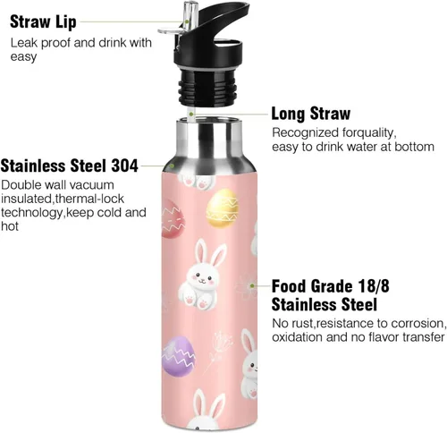 Miniatura 3 de Cute White Bunnies Stainless Steel Vacuum Insulated Water Bottle 32 Oz Leakproof Water Bottles, BPA-Free Sports Water Bottle with Straw