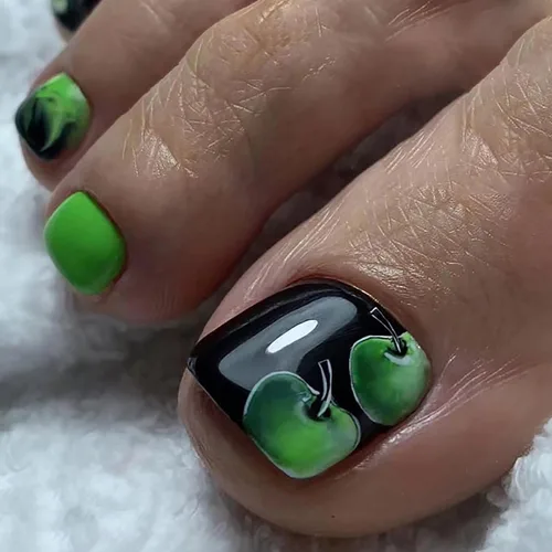 Miniatura 19 de Uñas postizas acrílicas artificiales negras para los dedos de los pies, ataúd a presión con diseños de flores blancas, uñas postizas reutilizables