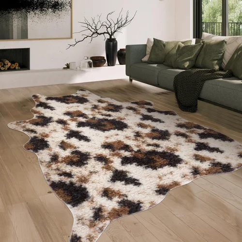 Miniatura 8 de Alfombra de Piel Sintética de Vaca Negra, Alfombra de Piel de Vaca con Estampado de Vaca para Sala de Estar y Dormitorio, 4.6 x 5.2 Pies - Estampado