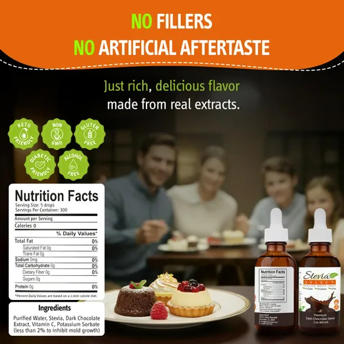 Miniatura 2 de Stevia Select Chocolate oscuro puro stevia líquido – Edulcorante cero calorías – Extracto de stevia líquido totalmente natural – Edulcorante keto