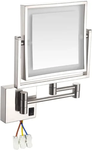 Miniatura 9 de Espejo de tocador LED de maquillaje, cuadrado de doble cara iluminado espejo cosmético montado en la pared, espejos de baño, cableados, negro, 8