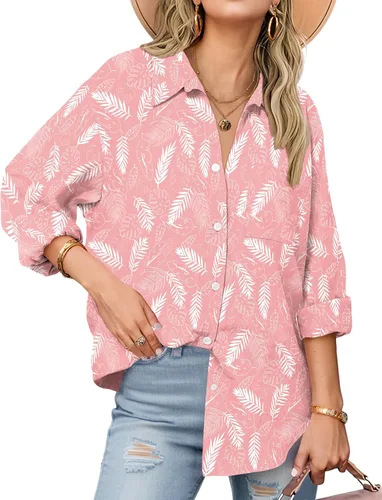 Miniatura 13 de Zeagoo - Blusas de lino con botones para mujer, de gasa, algodón, manga larga, blusas informales con cuello, corte holgado