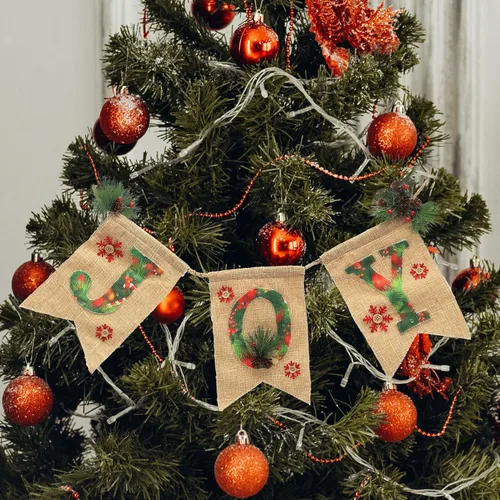Miniatura 3 de Toyvian Cartel de lino brillante para fiesta de Navidad con letras de alegría, decoración de guirnalda de Navidad para uso festivo en interiores