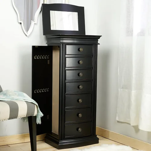 Miniatura 3 de Hives and Honey Landry Jewelry Armoire, 40 x 17.75 x 13 pulgadas, negro antiguo y bandejas para aretes (paquete de 4) para almacenamiento de joyas