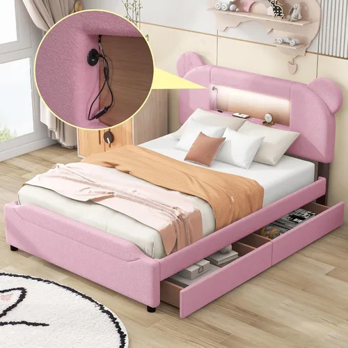 Miniatura 20 de Elegante sofá cama tapizado de tamaño individual con cabecera en forma de oreja de conejo, para niños pequeños y niñas