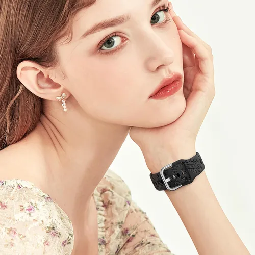 Miniatura 6 de Paquete de 3 correas grabadas con flores compatibles con Samsung Galaxy Watch 7 6 5 4 FE Active 2 1.575 in 1.732 in, Watch 6 4 Classic 1.654 in